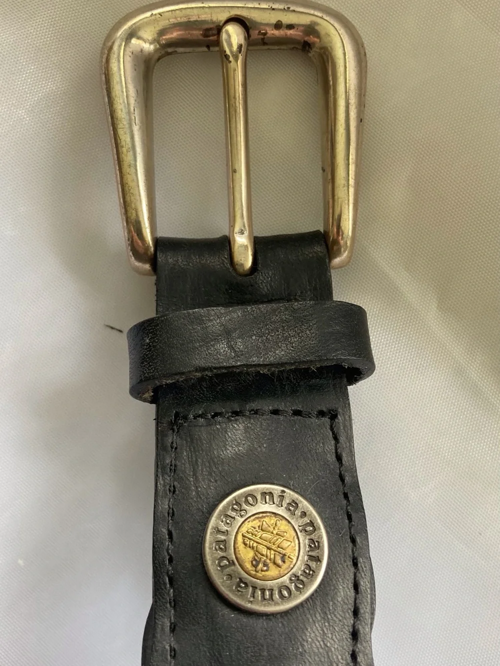 Patagonia Vintage 80’s Black Braided Leather Belt Size 34 USA 7600 Crest Mt.Logo